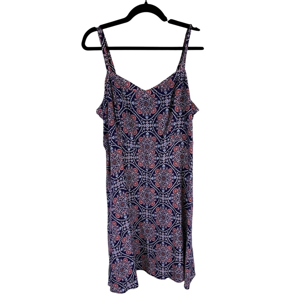 Torrid Navy Blue Red Medallion Paisley Smocked Mini Dress Plus Size 2 2X Boho